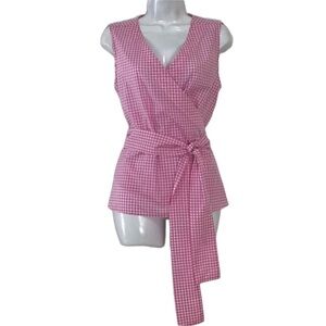 Beach Lunch Lounge Baby Pink Gingham Marly Wrap Top Size XS NEW